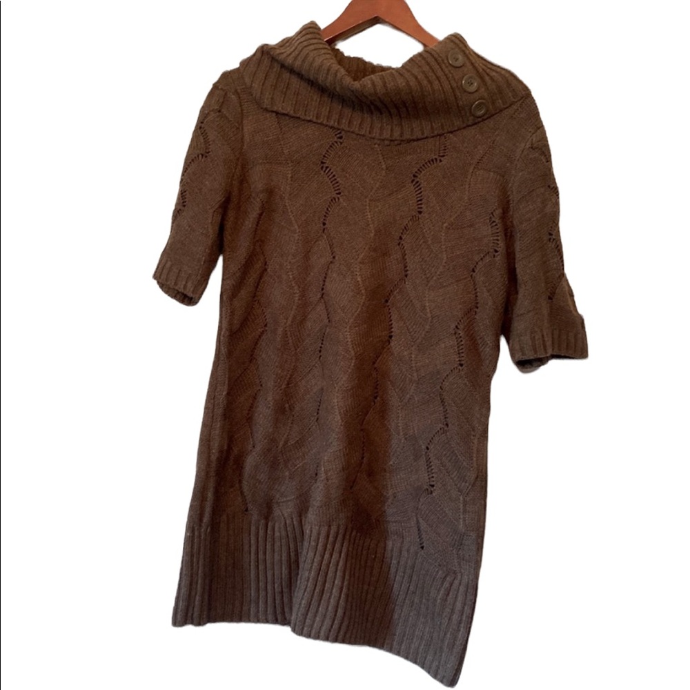 Design 365 Brown Short Sleeve Knit Cowl Neck Sweater